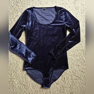 J.Crew Mercantile Velvet Bodysuit, Size M, Navy Blue, Long Sleeve